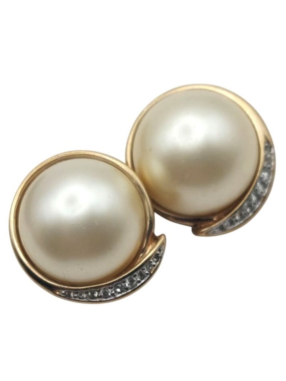 Panetta Clip Earrings Faux Pearl Rhinestone Gold Plated MCM Vintage Collectible